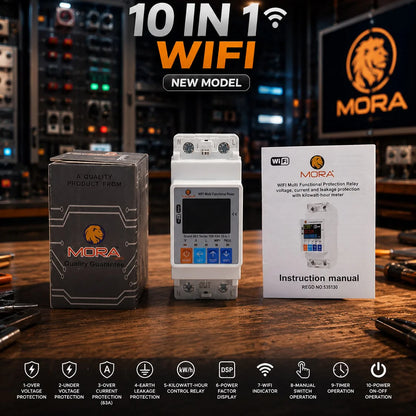 MORA 10-in-1 Smart Protection Relay | 63A WiFi Voltage, Current & Earth Leakage Protection with Timer Control