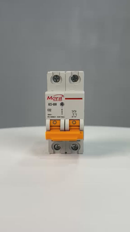 Mora Electric AES-60H C32 Double Pole Miniature Circuit Breaker (MCB) – 32A, 10kA, 400V AC
