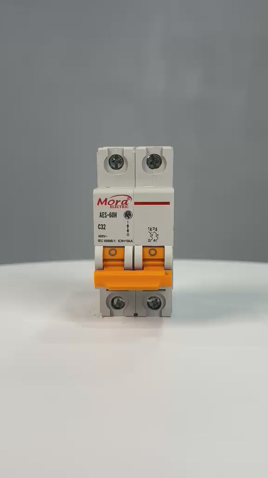 Mora Electric AES-60H C32 Double Pole Miniature Circuit Breaker (MCB) – 32A, 10kA, 400V AC