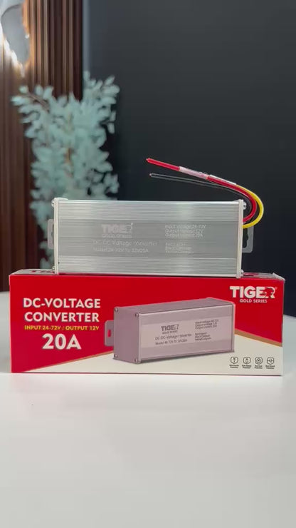 Tiger Gold Series DC-DC Voltage Converter 24V–72V to 12V 20A | Heavy-Duty Step-Down Power Converter