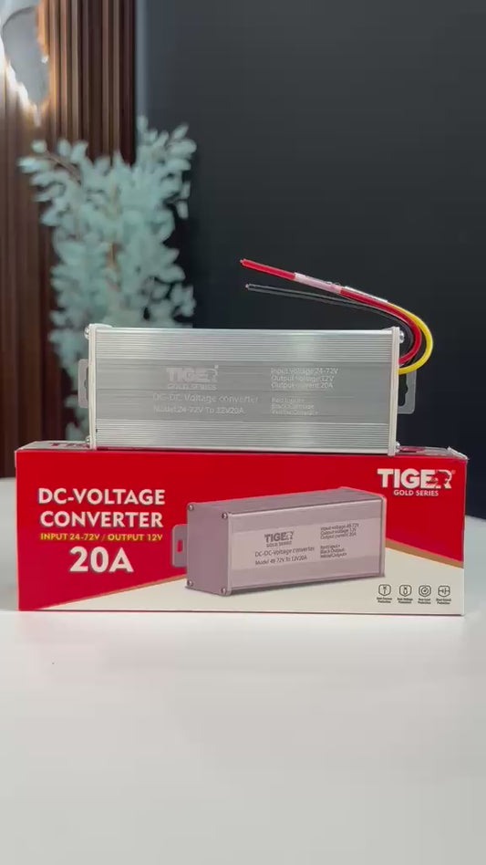 Tiger Gold Series DC-DC Voltage Converter 24V–72V to 12V 20A | Heavy-Duty Step-Down Power Converter